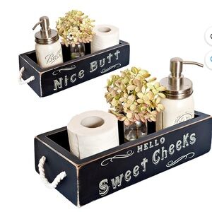 Farmhouse Bathroom Decor. Over toilet storage.